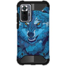 Egstech Xiaomi Redmi Note 10 Pro Kılıf Army Tank Full Koruma Antishock - Mavi Çizim Kurt