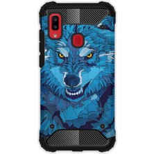 Egstech Samsung Galaxy A20 - A30 Kılıf Army Tank Full Koruma Antishock - Mavi Çizim Kurt