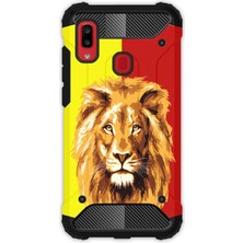 Egstech Samsung Galaxy A20 - A30 Kılıf Army Tank Full Koruma Antishock - Sarı Kırmızı Parçalı Aslan