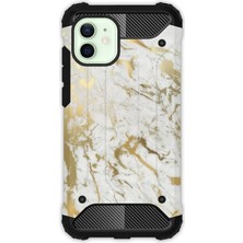 Egstech Apple iPhone 12 / 12 Pro Kılıf Army Tank Full Koruma Antishock - Altın Mermer