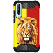 Egstech Huawei P Smart Pro 2019 Kılıf Army Tank Full Koruma Antishock - Sarı Kırmızı Parçalı Aslan