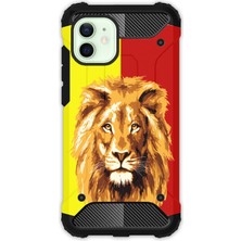 Egstech Apple iPhone 11 Kılıf Army Tank Full Koruma Antishock - Sarı Kırmızı Parçalı Aslan