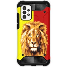 Egstech Samsung Galaxy A52 Kılıf Army Tank Full Koruma Antishock - Sarı Kırmızı Parçalı Aslan