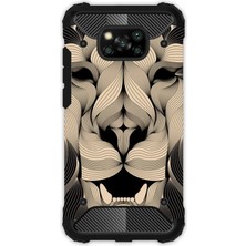 Egstech Xiaomi Poco X3 Pro - X3 Nfc Kılıf Desenli Antishock Crash Kapak - Altın Aslan Mandala