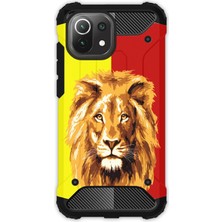 Egstech Xiaomi Mi 11 Kılıf Army Tank Full Koruma Antishock - Sarı Kırmızı Parçalı Aslan