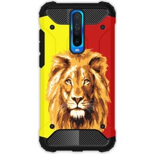 Egstech Xiaomi Poco X2 Kılıf Army Tank Full Koruma Antishock - Sarı Kırmızı Parçalı Aslan
