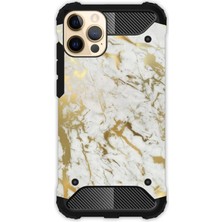 Egstech Apple iPhone 12 Pro Max Kılıf Desenli Antishock Crash Kapak - Altın Mermer