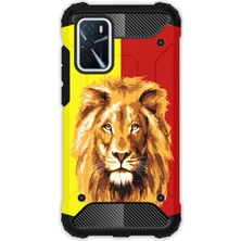Egstech Oppo A16 Kılıf Army Tank Full Koruma Antishock - Sarı Kırmızı Parçalı Aslan