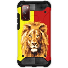 Egstech Samsung Galaxy S20 Fe Kılıf Army Tank Full Koruma Antishock - Sarı Kırmızı Parçalı Aslan