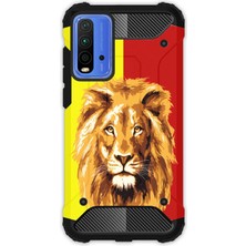 Egstech Xiaomi Redmi 9t / Poco M3 Kılıf Army Tank Full Koruma Antishock - Sarı Kırmızı Parçalı Aslan