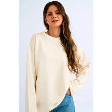 Guaraz Kadın Relax Fit Rahat Kesim %100 Pamuk Uzun Kollu Bisiklet Yaka Basic Tişört