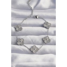 Pazarcan Çelik Gümüş Renk Motifli Yonca Bileklik