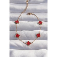 Pazarcan Çelik Baby Boy Gold Renk Kırmızı Mineli Yonca Bileklik