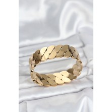 Pazarcan Çelik Gold Renk Ezme Zincir Model Kadın Kelepçe Bileklik