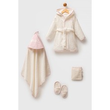U.S. Polo Assn. Lisanslı Kız Bebek Krem Bornoz Seti 4 Parça