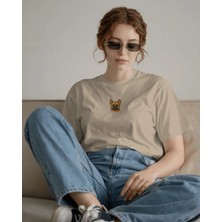 Muhtar Store French Bulldog (Fransız Bulldog) Baskılı Kadın Oversize Tişört – Minimal Frenchie Tasarım
