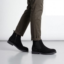 Çiğdem Kundura Burç 7169 - Hakiki Süet Deri Fermuarlı ve Lastikli Erkek Chelsea Bot - Siyah-Süet - 43