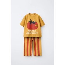 Magu Unisex Çocuk Pamuklu Hardal Domates Baskılı T-Shirt Takım