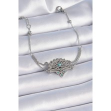 Pazarcan Çelik Gümüş Renk Taşlı Etnik Desen Kadın Bileklik