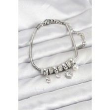 Pazarcan Pirinç Gümüş Renk Charmlı Kadın Bileklik