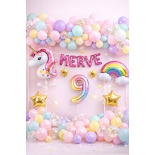 Bkmc Party 5 Harfli Kişiye Özel Unicorn Doğum Günü Süsü Pastel Balon Zinciri Gökkuşağı Unicorn Balon Parti Seti
