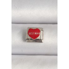 Pazarcan Çelik Gümüş Renk 'best Man' Yazılı Kırmızı Işlemeli Nomination Charm