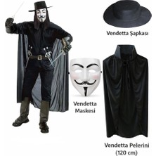 Pazarcan Vendetta Kostüm Seti – Şapka Maske Pelerin (120 Cm)