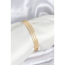 Pazarcan Çelik Gold Renk Simli Model Ajda 65 mm Kadın Bileklik