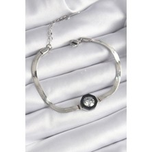 Pazarcan Çelik Gümüş Renk Zirkon Taşlı Italyan Zincir Model Kadın Bileklik