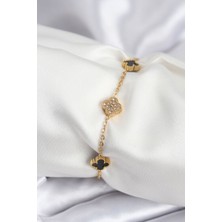 Pazarcan Çelik Gold Renk Siyah Zirkon Taşlı Baby Boy Yonca Kadın Bileklik