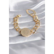 Pazarcan Çelik Gold Renk Tam Altın Model Samanyolu Kadın Bileklik