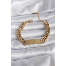 Pazarcan Çelik Gold Renk Isim Yazılabilir Plaka Model Kadın Bileklik