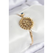 Pazarcan Çelik Nazar Boncuk Detaylı Yonca Model Italyan Zincir Gold Renk Kadın Bileklik