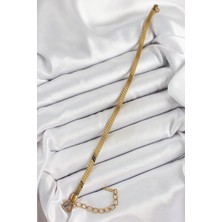 Pazarcan Çelik Gold Renk Yassı Zincir Model Kadın Bileklik