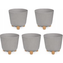 Omnipazar ELF-453 Dekoratif Derin Nostalji Ayaklı Saksı Takımı 16 Lt Taş Gri 5 Adet