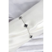 Pazarcan Çelik Gümüş Renk Siyah Baby Boy Yonca Bileklik