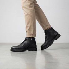 Çiğdem Kundura Desimen 628-4 - Hakiki Deri Içi Yünlü Bağcıklı ve Fermuarlı Erkek Bot - Siyah - 41