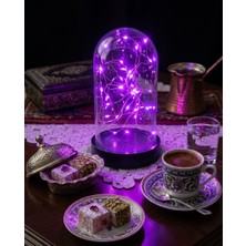 Özel Günler Için Dekortaif Siyah Fanus ve Pembe Peri LED Kahve Yanı Dekor Süs