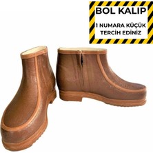 Çiğdem Kundura Derby - Tam Astarlı ve Fermuarlı Konforlu Kısa Kauçuk Çizme - Kahverengi - 40