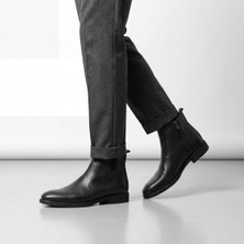 Çiğdem Kundura Akın 252 - Hakiki Deri Içi Yünlü Fermuarlı ve Lastikli Klasik Erkek Bot - Siyah - 44