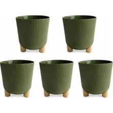 Omnipazar ELF-453 Dekoratif Derin Nostalji Ayaklı Saksı Takımı 16 Lt Yeşil 5 Adet