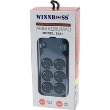 Go İthalat Termal Akım - Kısa Devre Korumalı 6lı Priz 2+2 Usb-Type-C -  2 Metre Anahtarlı Uzatma Kablo 16A - 4000W (5468)