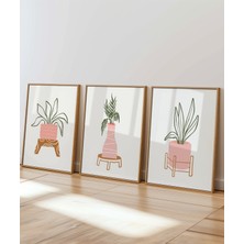 Des Vu Print 3'lü Çerçevesiz Bitki Posteri, Çiçek Bitki Temalı Çerçevesiz Poster