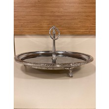 Sunum Tabağı Yuvarlak 30 cm Döküm Kenar Çerçeveli Paslanmaz Çelik Renk Gümüş