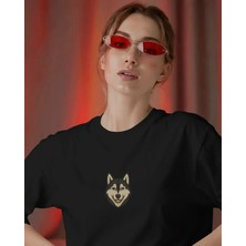 Muhtar Store Husky Köpek Baskılı Unisex Oversize Tişört – Minimal Husky Tasarım