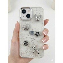 BMP GLOBAL Iphone 13 iphone 14 Uyumlu Simli Gümüş Figürlü 3 Boyutlu Tasarım Telefon Koruma Kılıfı