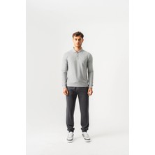 Piero Perla Polo Yaka Slim Fit Uzun Kollu Erkek Gri Melanj T-Shirt