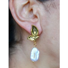 Esha Store Kelebek Model Altın Kaplama Sedef Doğal Taşlı Küpe Kadın Sallantılı Küpe EUKU35SF