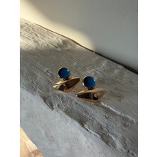 Marem Mavi Altın Renk Detaylı Çelik Küpe