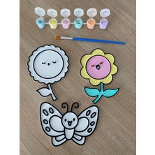 PicStory 3’lü Sevimli Doğa Boyama Seti - Eğitici Dıy Boyama Plakaları (6 Renk Boya + Fırça Dahil)